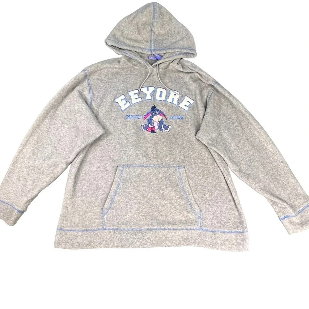 Vintage Women's Large Disney Embroidered Eeyore Gray Pullover‎ Hoodie